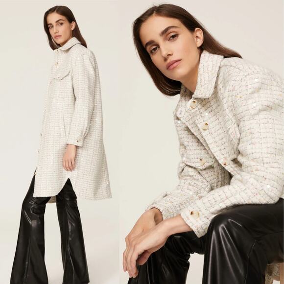 Blank NYC Grand Entrance Cream Tweed Button Front Sequin Shirt Jacket Small - Picture 2 of 7